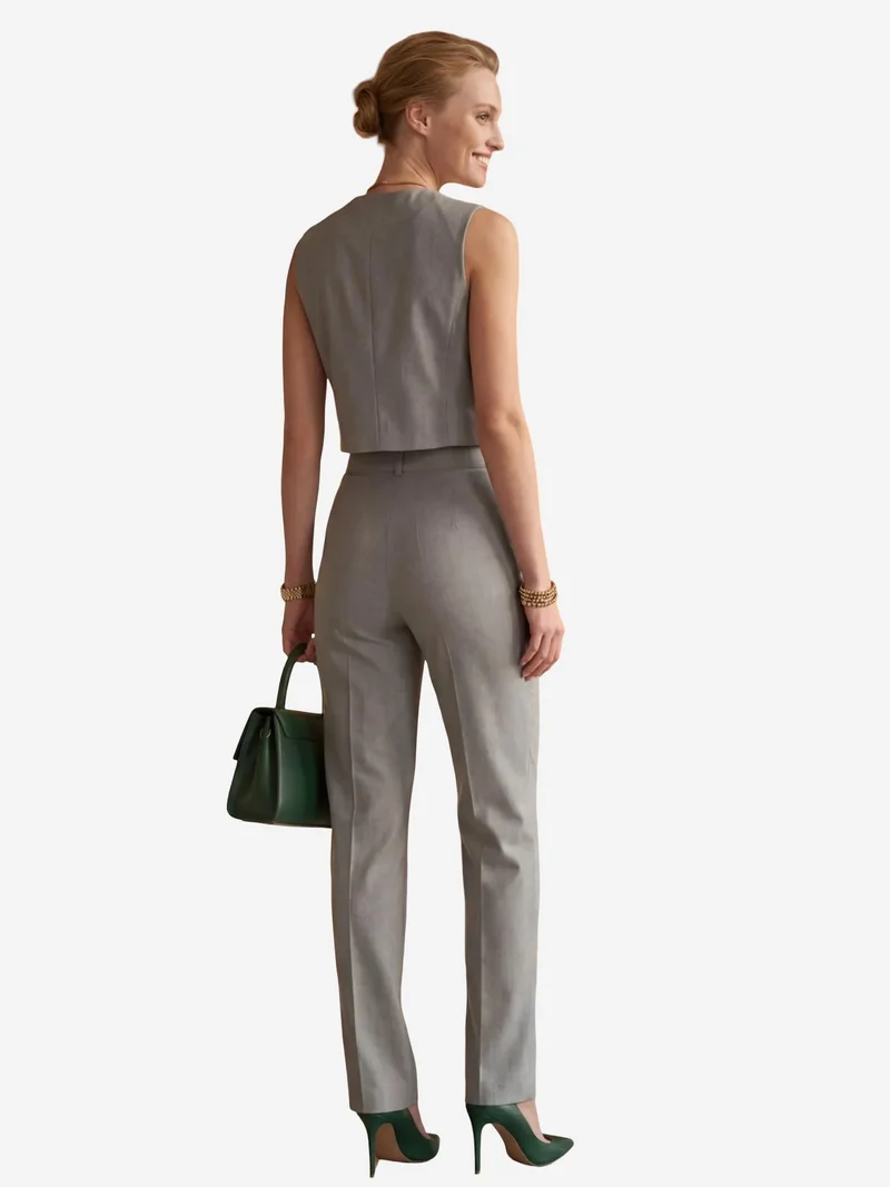 MY FASHION Grey MY FASHION Crew Neck Crop Vest & High Waist Pants Two-Piece Set for Women | Best Price UAE